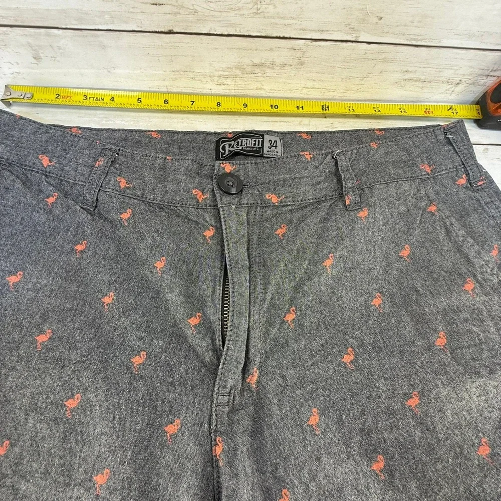 Retrofit Mens Shorts Size 34‎ Gray Orange Flamingo Print Tropical Casual Summer